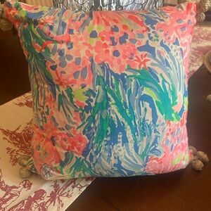 Pottery Barn Lilly Pulitzer Pink and Blue Accent Pillow with Tropical Floral